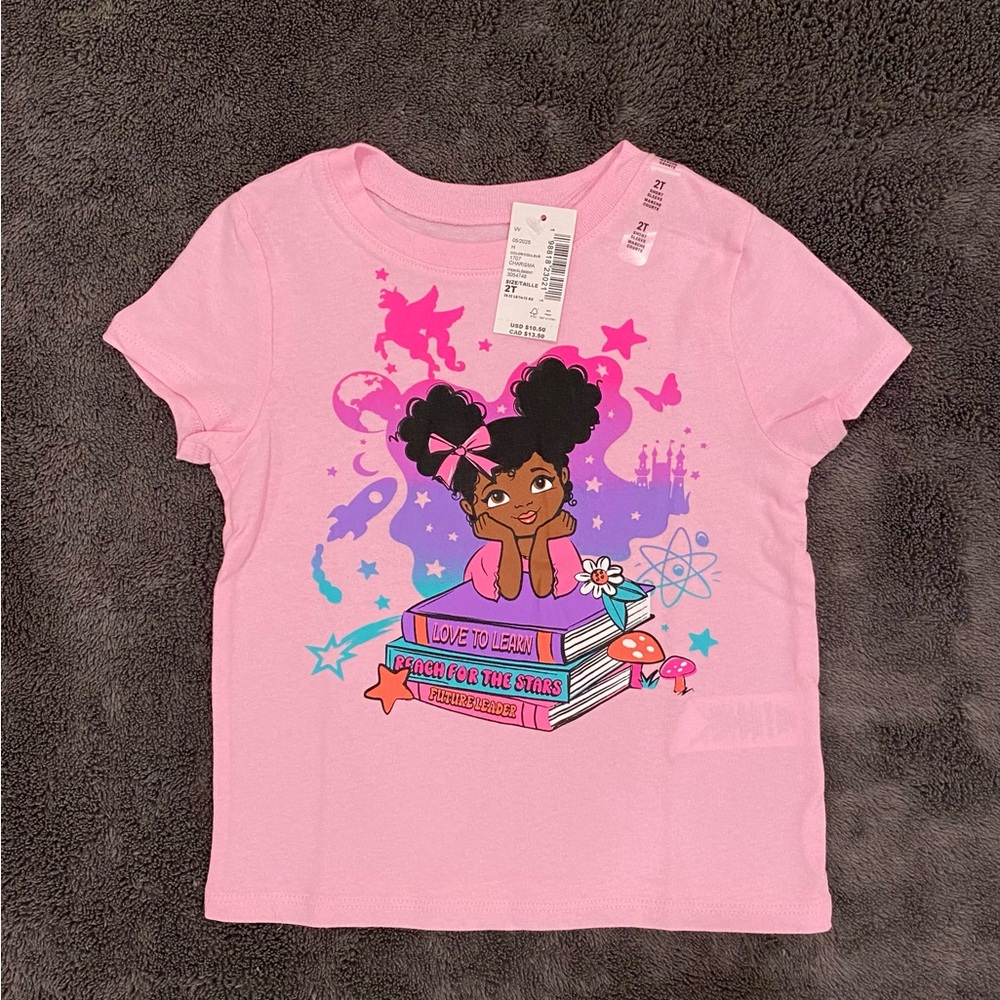 Children’s Place Girls Pink Graphic T-Shirt with Cartoon Design